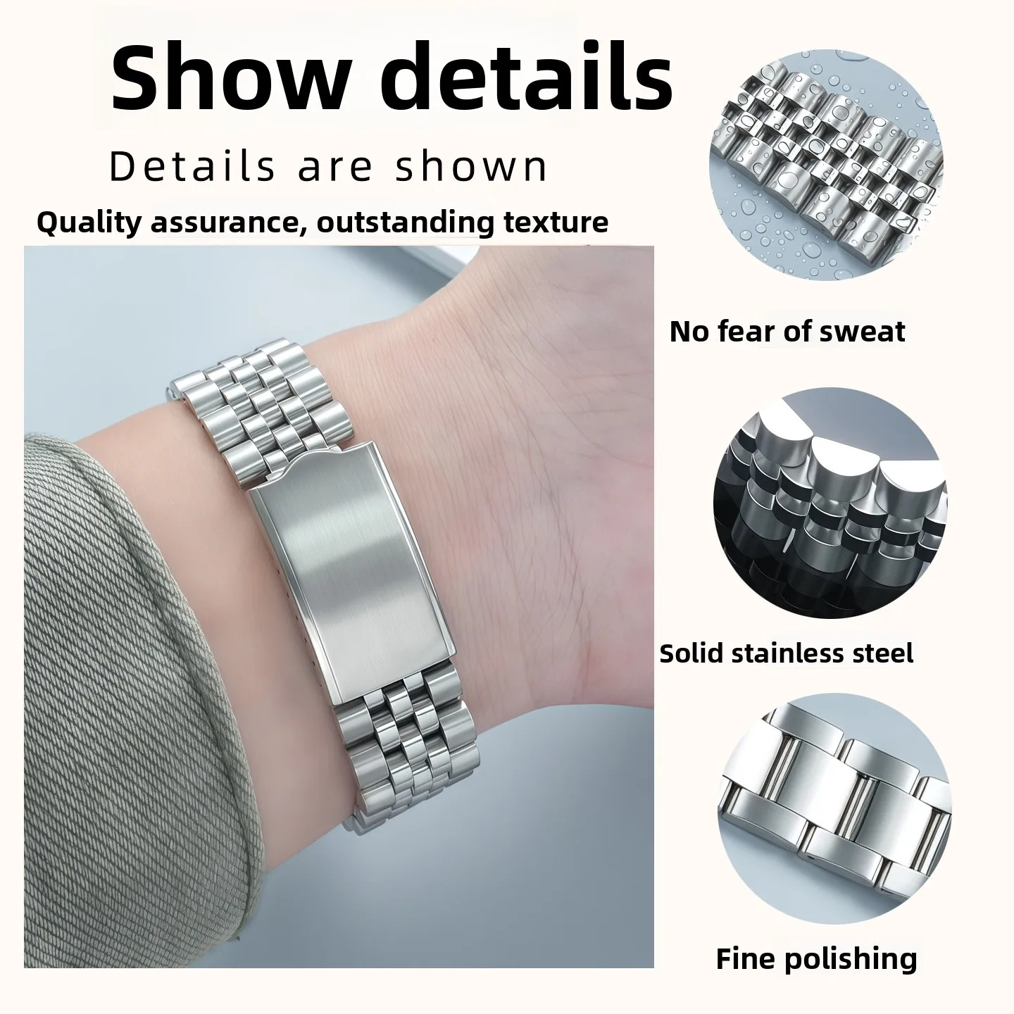 Silver Polished 19mm Hollow Curved End Oyster Style Watch Band Bracelet