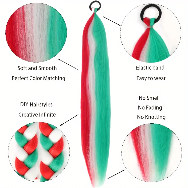 2PCS synthetic rubber band ponytail wig DIY braided heat-resistant female braid extension hair piece long straight hair