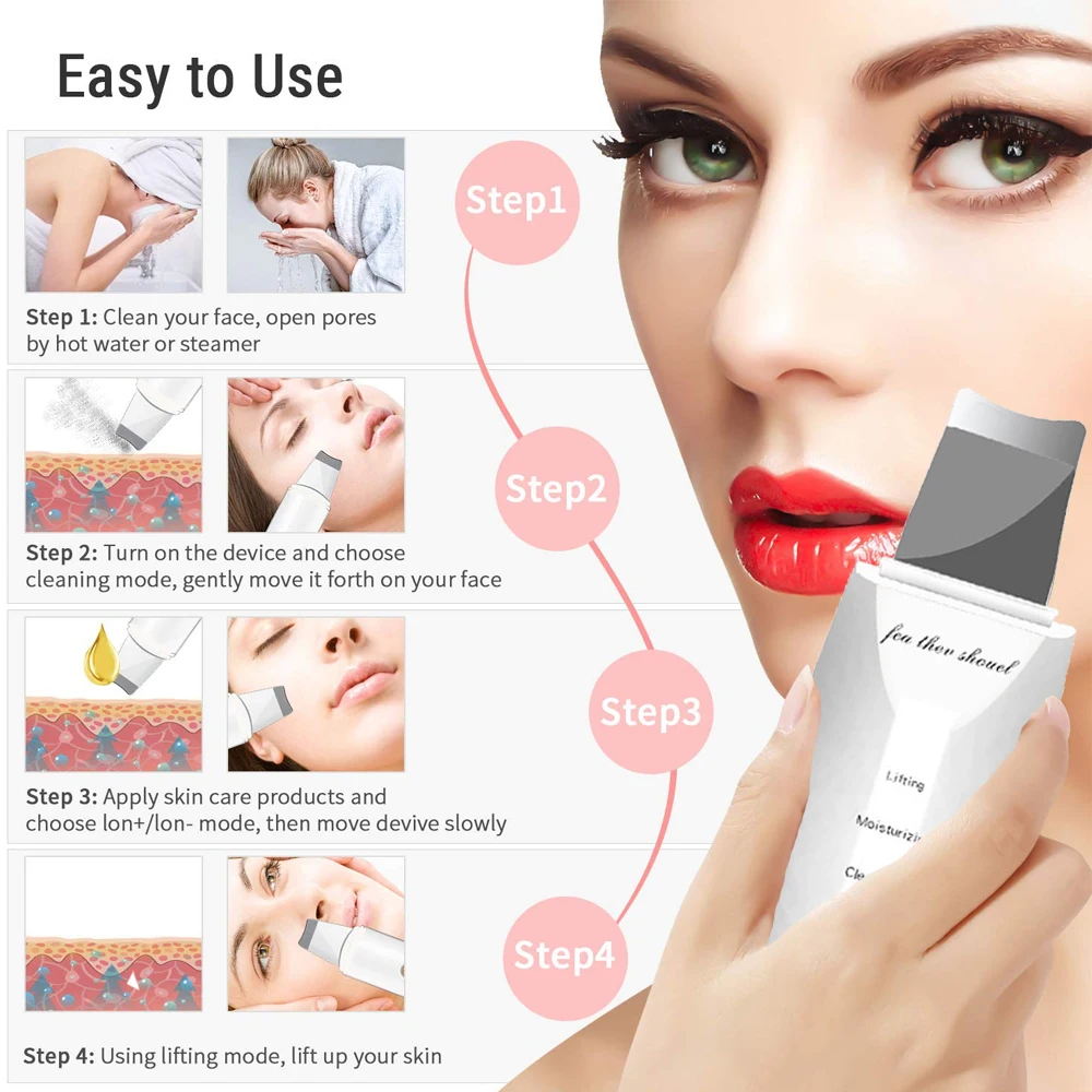 Ultrasonic Skin Scraper Pore Deep Face Cleaning Remover Blackheads Skin Care Spatula Shovel Cleanser with Vibration Massage 4