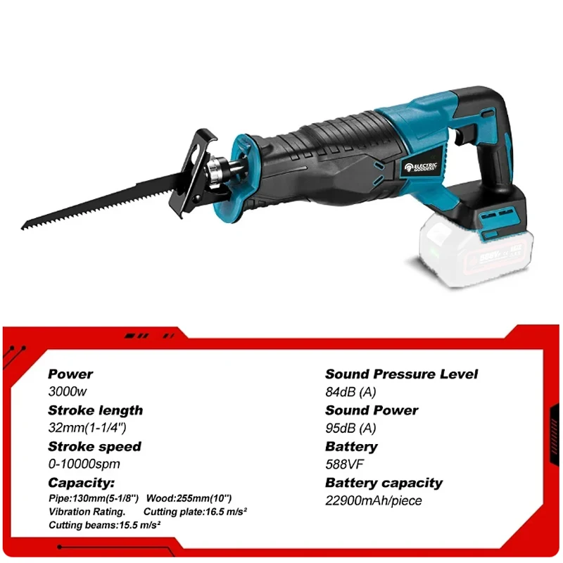 10000SPM Electric Reciprocating Saw Cordless Rechargeable Multifunction Saw Metal Wood Cutting Tools For Makita 18V Battery 3