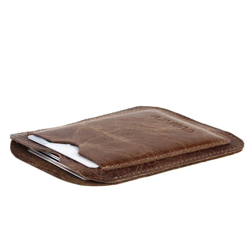 100% Real Leather Convenient ID Pocket Bank Credit Card Case Thin Slim Wallet Men Cards Pack Bus Card Holder