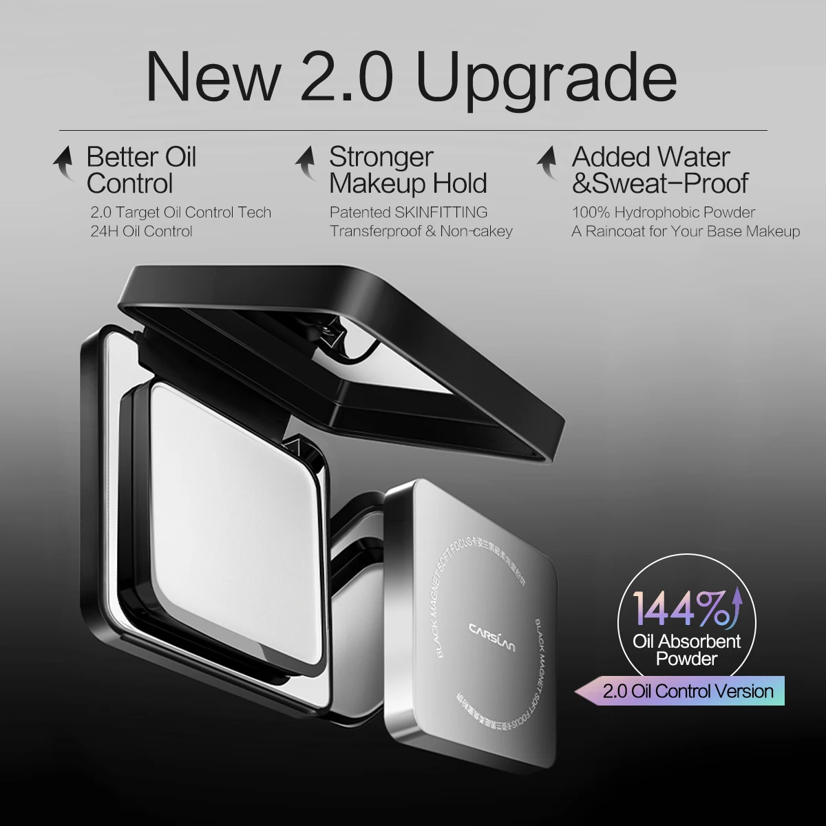 Setting Powder CARSLAN 2.0 Black Magnet Soft Focus Pressed Powder Waterproof Sweatproof 24H Longlasting Oil Control Translucent