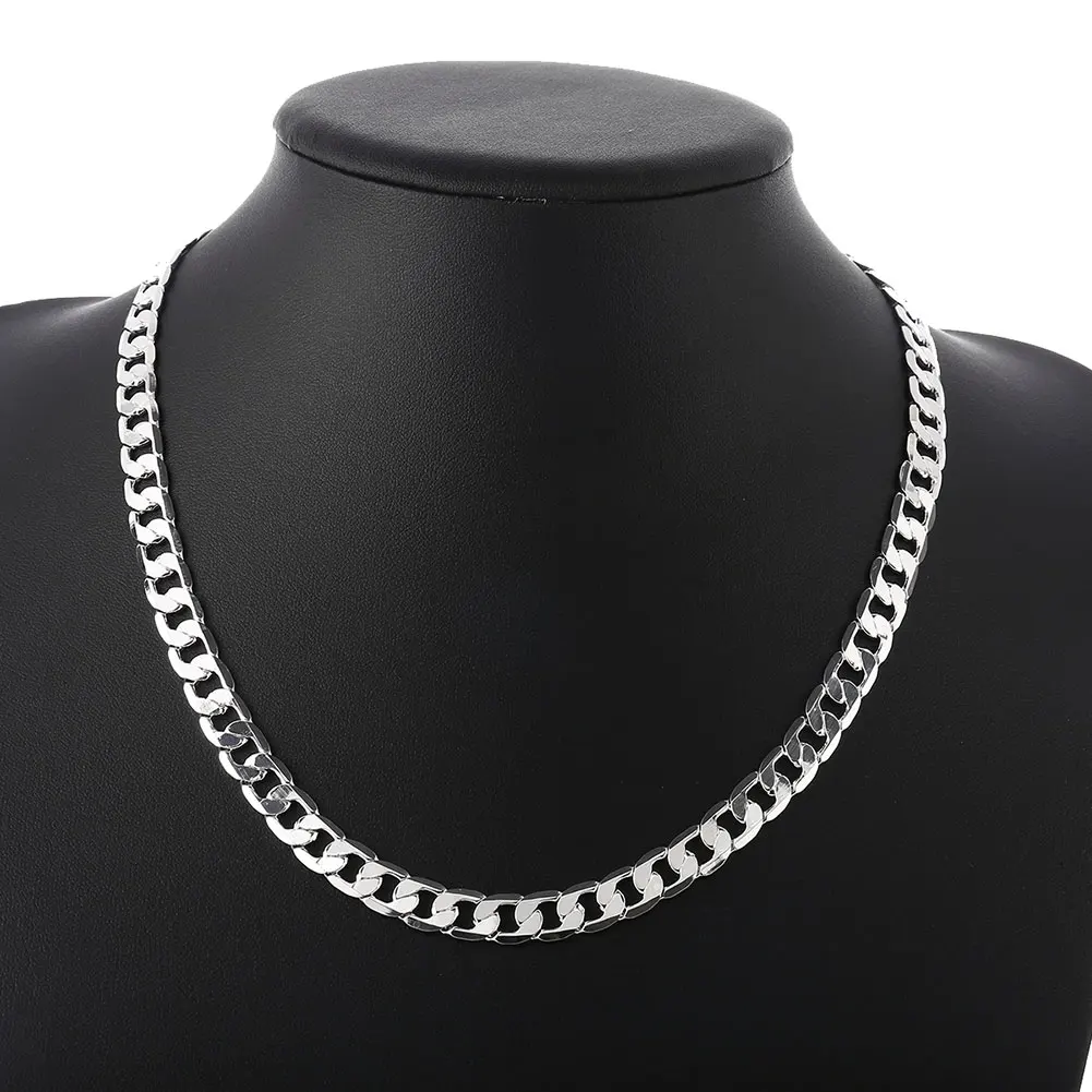 Silver Jewelry 40-60CM Sterling Silver 18K gold Color 8MM Necklaces Classic for Men Woman