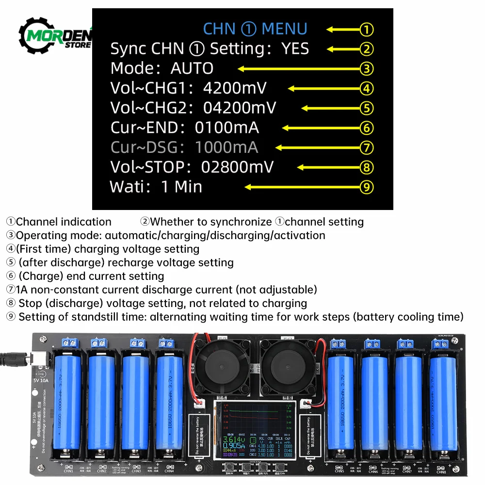 Type-C 8 Channel18650 Lithium Battery Capacity Tester Module MAh MWh Digital Battery Power Detector Module 2