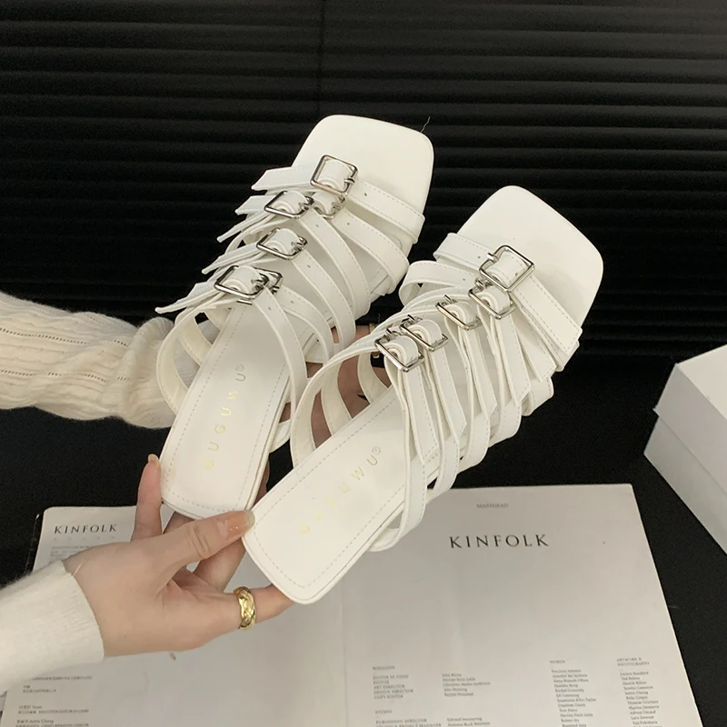 Summer Fashion New Sexy Banquet Comfortable Crystal Transparent PVC Solid Color Square Toe Women's Slippers Sandals High Heels