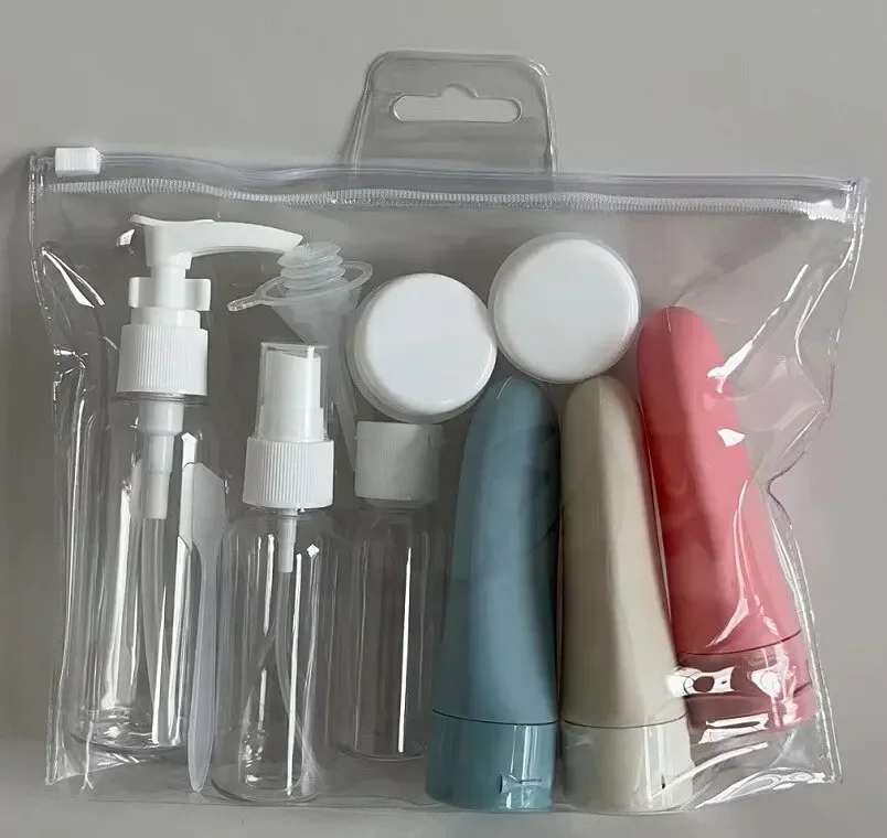 Storage 11pcs Travel Bottles Set With Bag Travel Size Empty Liquid Cream Lotion Containers Fine Mist Spray Bottle Squeeze Tubes