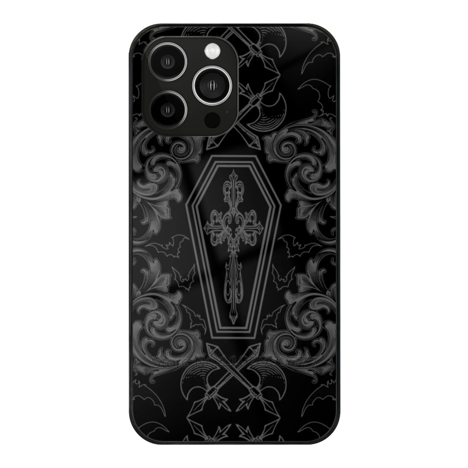 

Vampire Coffin Tempered Glass Shell For Iphone 13 14 12 11 15 Pro Max Mini 8 7 X Xr Xs Plus Phone Case Damask Vampire Vampires