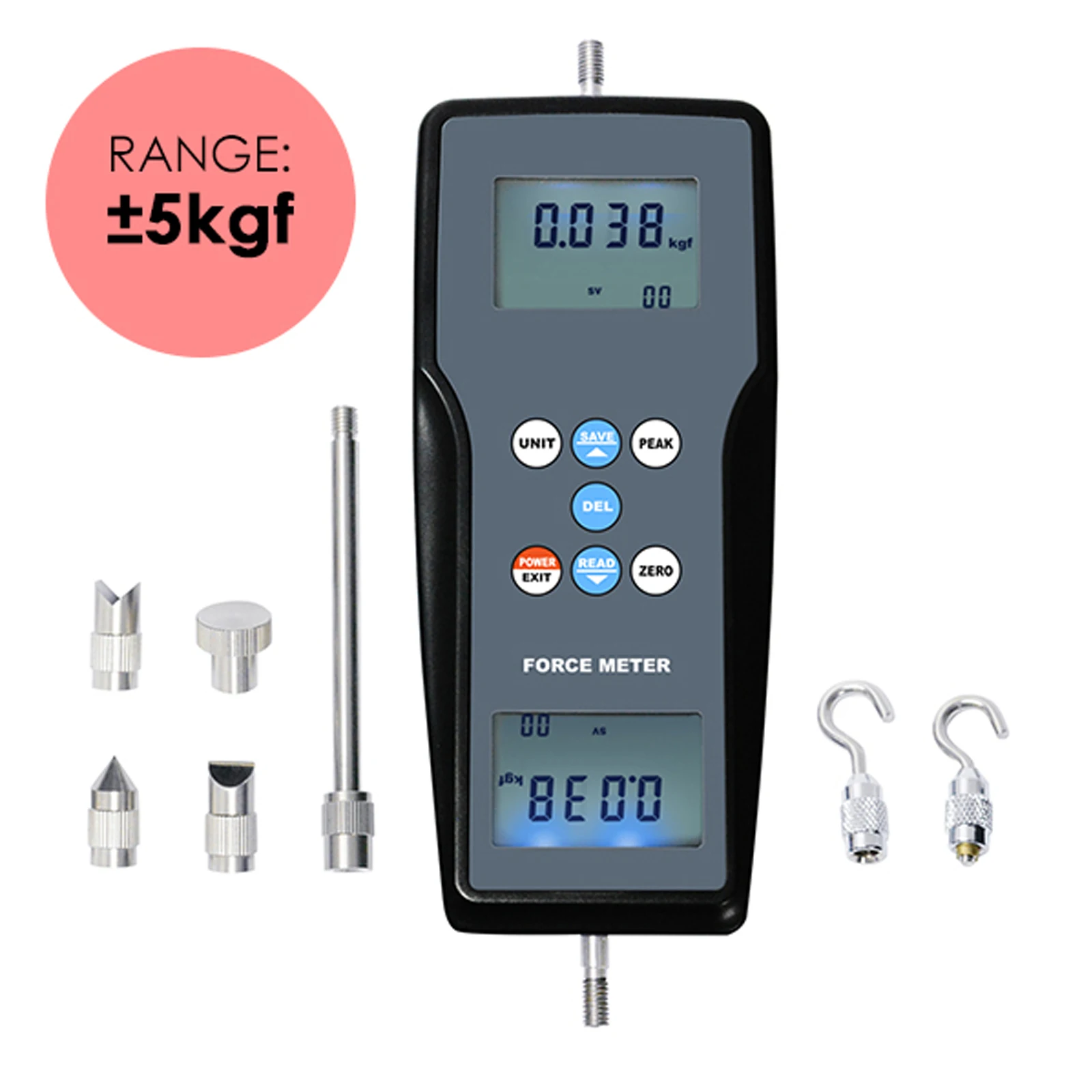 

Digital Force 5K Meter Gauge Pull & Push Magnitude Test Tester Newtonmeter Newton N / kg / lb / g Measurement, for Manufacturing