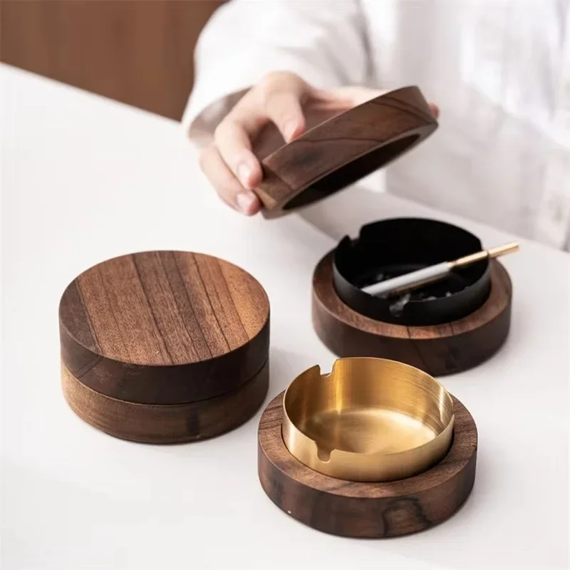 Wood Ashtray Creative with Lid for Indoor Outdoor Patio Home Office