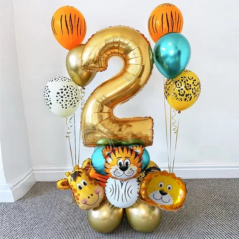 

18pcs Jungle Animal Balloons Set Chrome Metallic Latex Balloon 30inch Gold Number Globos Kids Birthday Party Baby Shower Decor