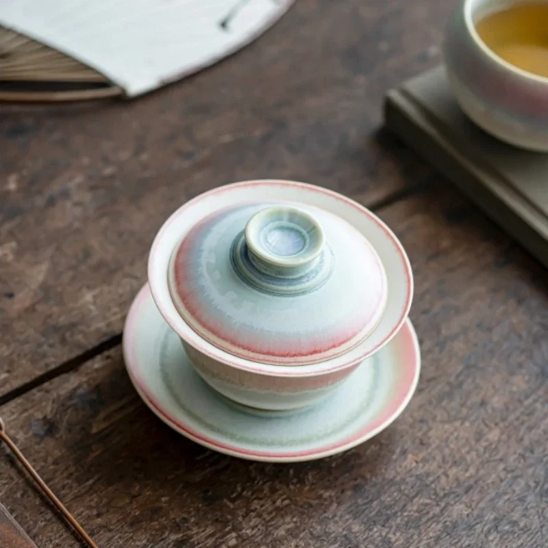 Kiln Change Pink Gaiwan For Tea Porcelain Chinese Jingdezhen Tureen Teaware Set Tea Bowl Kung Fu Chawan Cups Lily