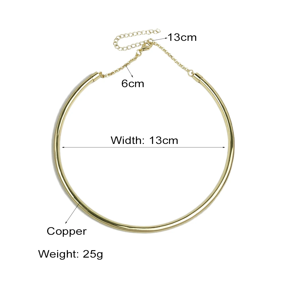 Copper Choker Necklaces Round Chunky Metal Collar Torques for Women Gold Color women jewelry metal choker necklace velvet choker necklaces