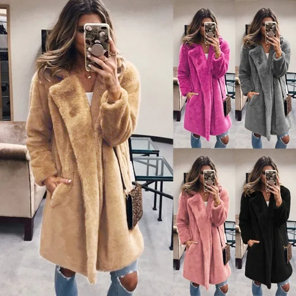 

Autumn and Winter New Women's Mid length Suit Collar Fur Coat