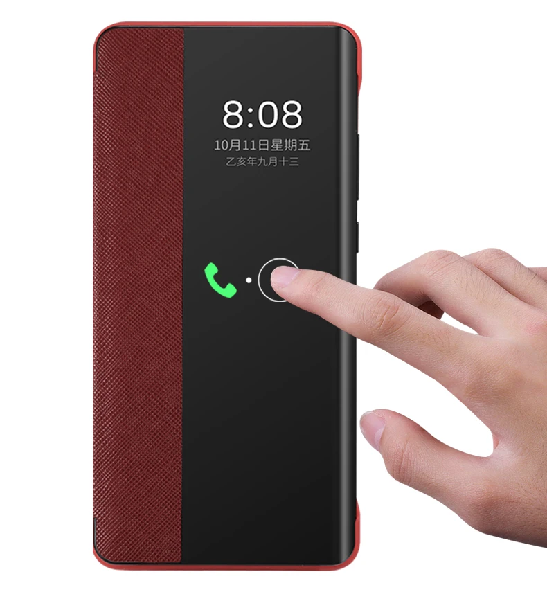 Luxury Genuine Leather Flip Cover with Window View - Shockproof and Heavy Duty Design