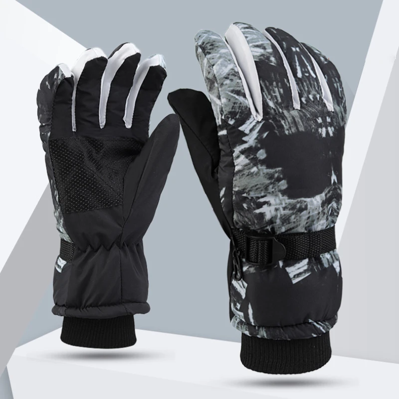 Winter Ski Gloves Warm Thermal Men Women Thickened Cotton Waterproof Non-Slip Warm Riding Outdoor Graffiti Snowboard Cycling 3