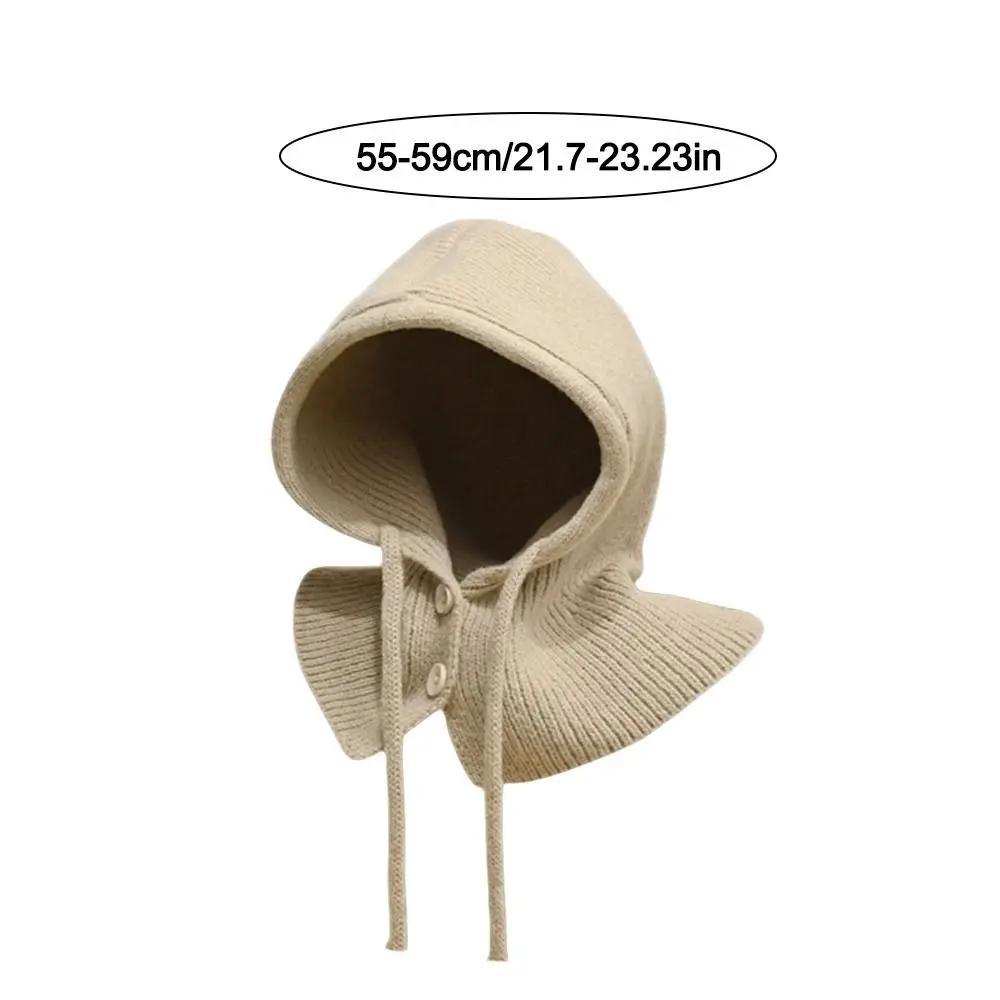 New Warm Knitted Scarf And Cap Set Windproof Thermal Integrated Scarf Drawstring Cap Winter