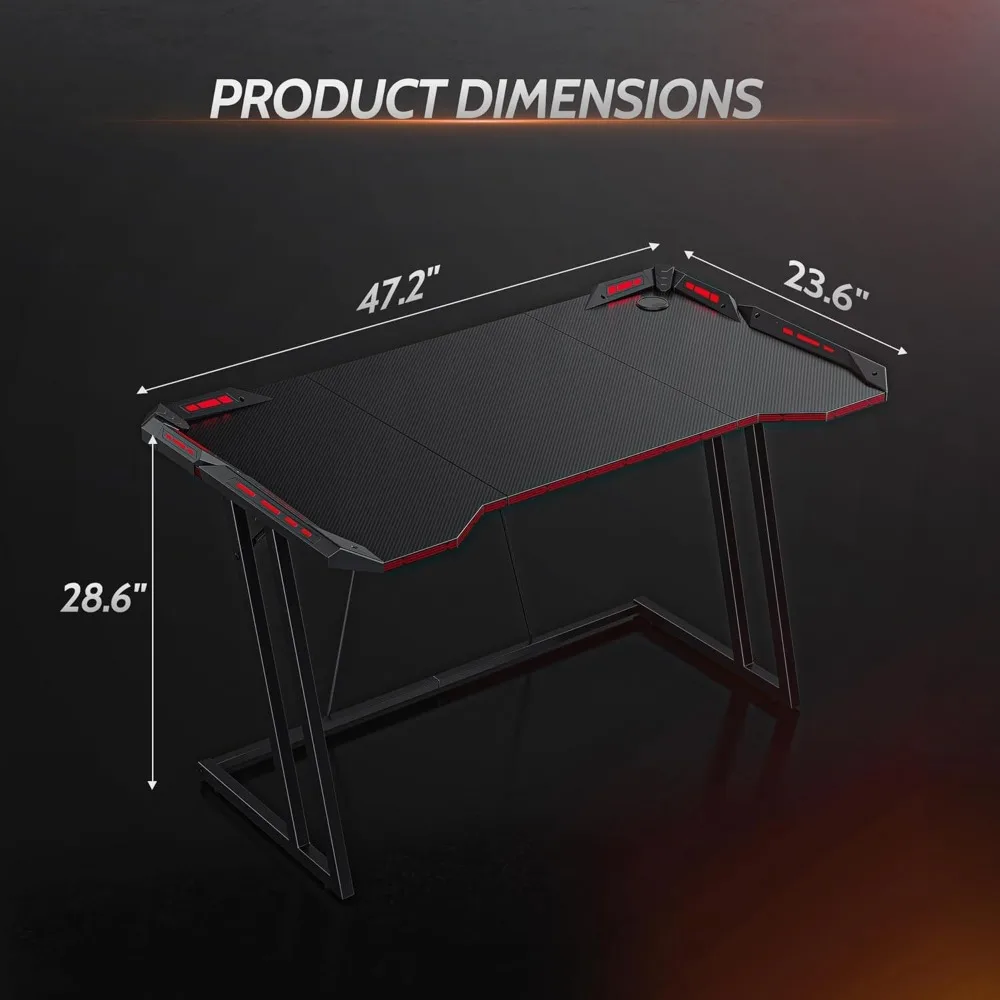 47 inch Gaming Desk with LED Lights for Home Office, Black 3