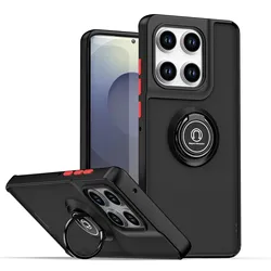 Armored Matte Protective Case with Magnetic Ring Stand and Shockproof Shell for Motorola Edge 60 Fusion (Black Red)