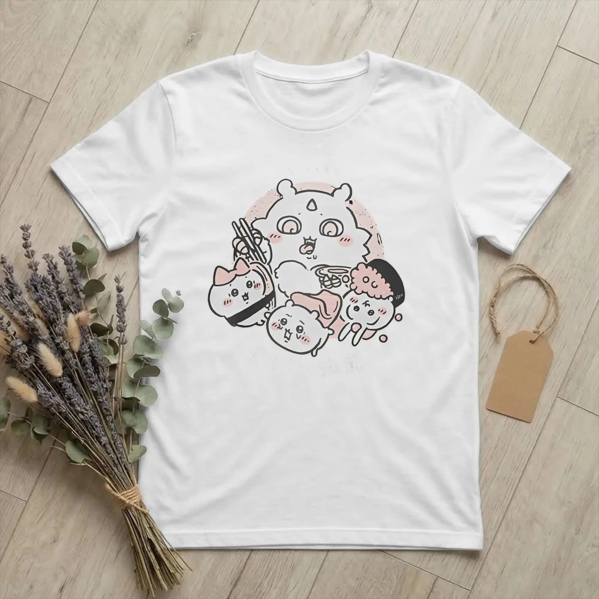 Lustige Chiikawas Sushi T-Shirts für Männer und Frauen, modisches Baumwoll-T-Shirt mit O-Ausschnitt, kurzärmeliges T-Shirt, Sommer-Tops