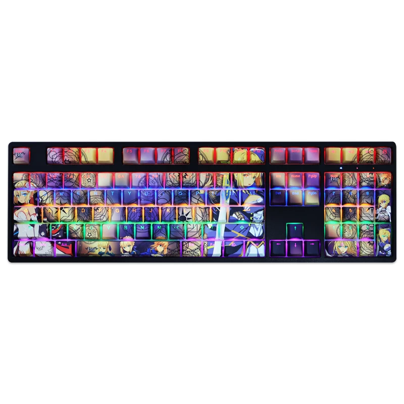 Chaves Conjunto Pbt Tintura Subbed Keycaps dos Desenhos Animados Anime Gaming Key Caps Oem Perfil Backlit Keycap para o Sabre da Noite do Destino Estadia Altria 108 - Imagem 4
