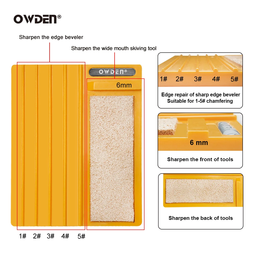 OWDEN 새로운 특허 샤프너 가죽 와이드 삽 가장자리 베벨러 수리 도구를 선명하게하기위한 사포가있는 확장 버전