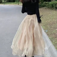 Gidyq mode femmes jupe en mousseline de soie décontracté coréen taille haute ample cheville longueur jupe printemps tout Match femme à volants une ligne jupes 6