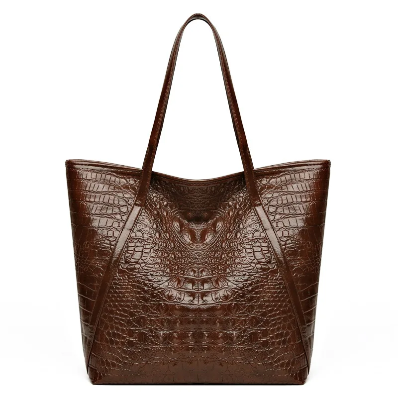 Simple And Versatile Crocodile Print Tote Bag Large Capacity Fashion Handbag Vintage Design Shoulder Women's Bag