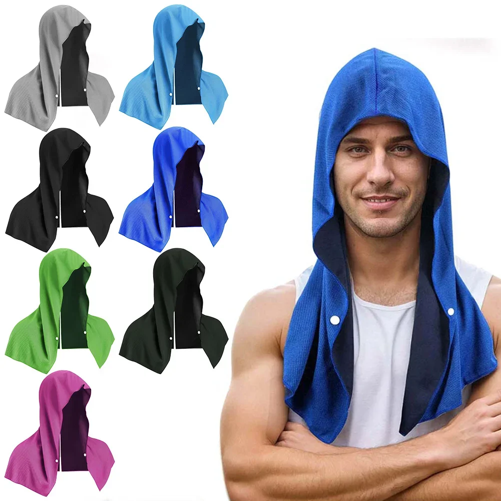 1Pc Cooling Hoodie Towel Beach Camping Gym Building Sun Protection Quick Drying Sports Cooling Sun Protection Towel Headband