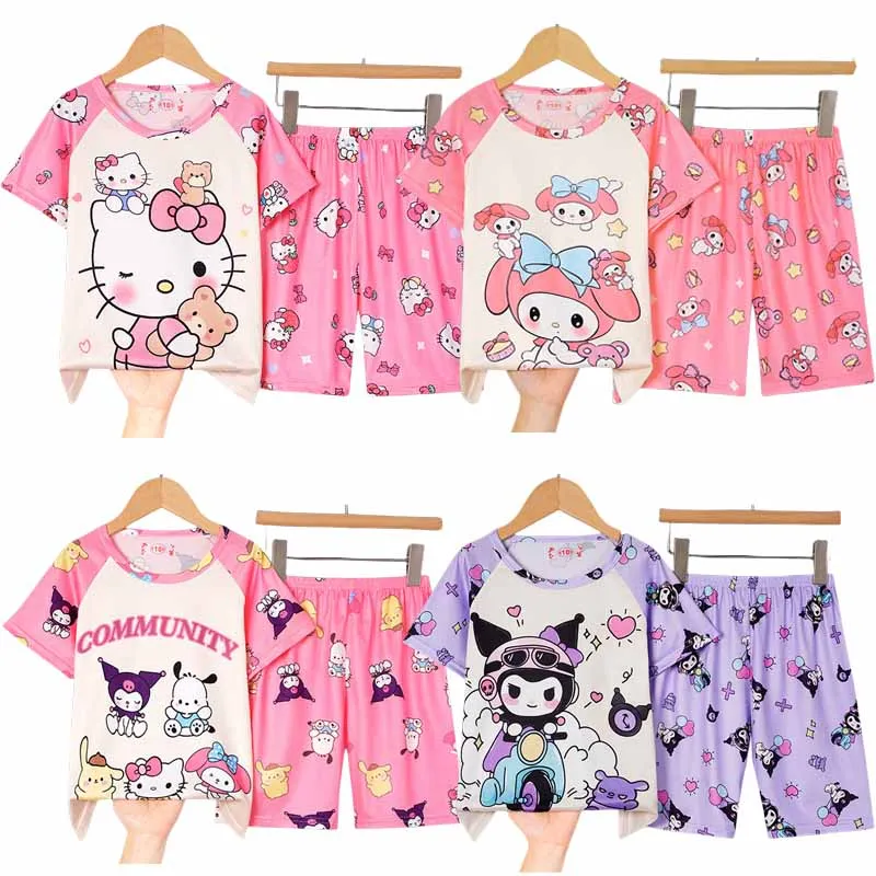 

Sanrios Kuromi My Melody Cinnamoroll HelloKittys Children Summer Pajamas Short Sleeved Shorts Boys Girls Nightwear Home Clothing