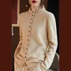 Women's Merino Wool Jacket Autumn/Winter Standing Collar Multi Button Knitted Sweater Fashion Luxury Wool Knitted Top Cardigan