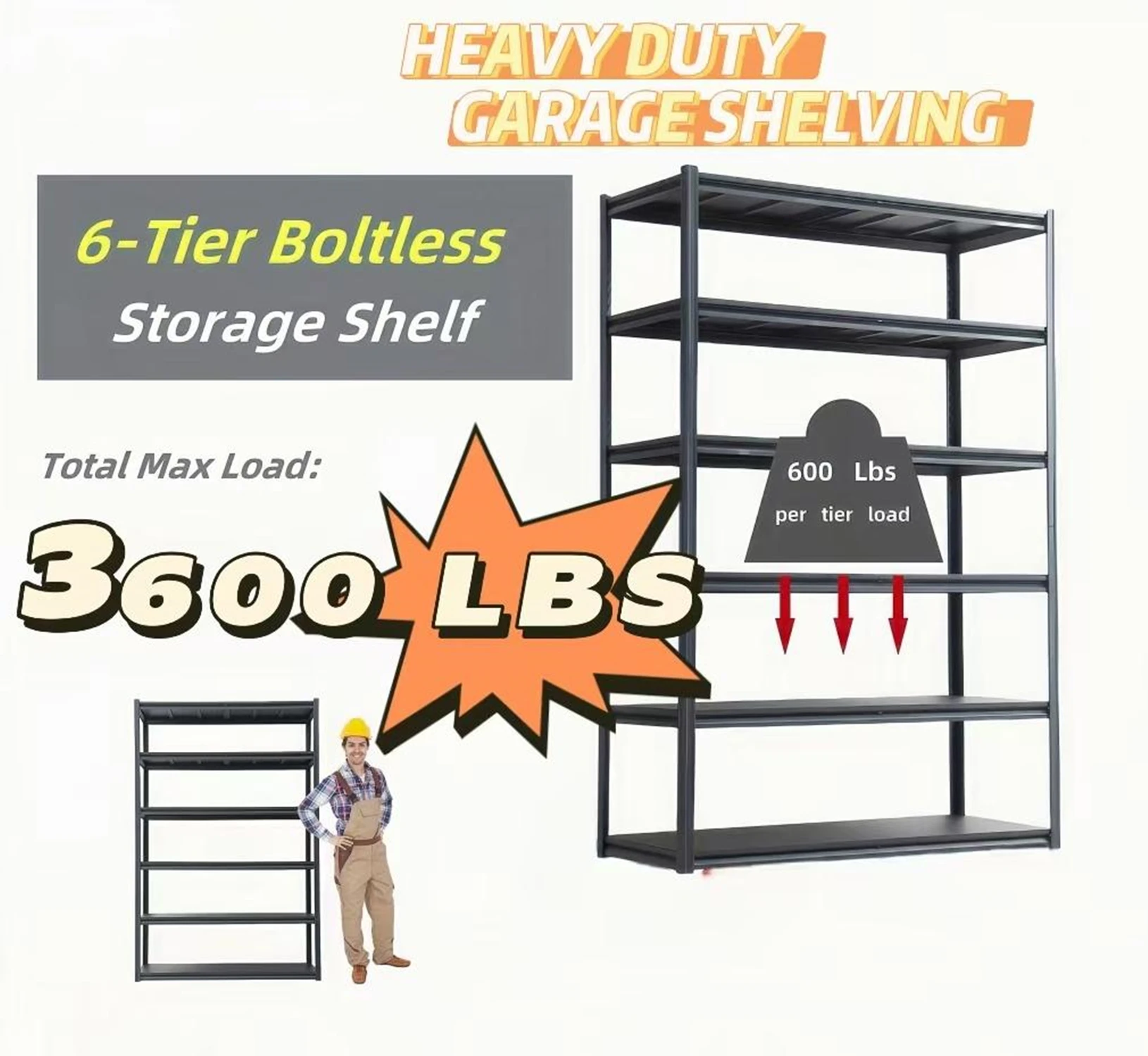6 Tier Heavy Duty Metal Storage Shelves Storage Shelves for Basements Garages and Kitchen 84"H*55.1"W*23.6"D 2