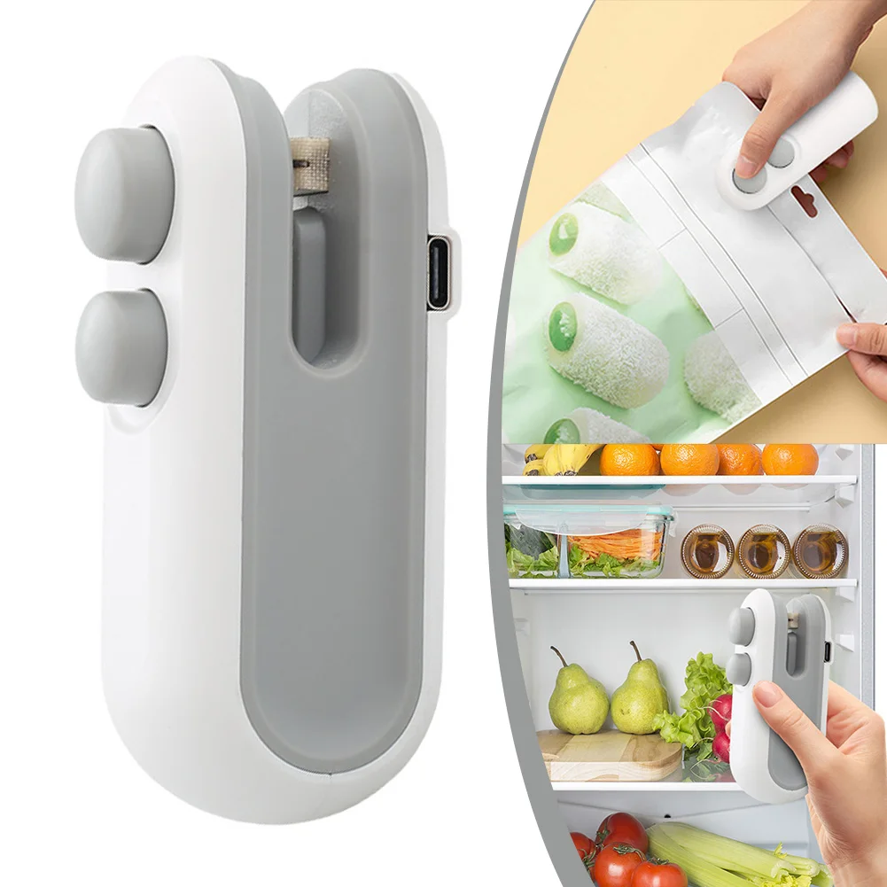 2 In 1 Mini Bag Sealer USB Charging Thermal Plastic Food Bag Closure Portable Handheld Heat Vacuum Sealer for Food Preservation