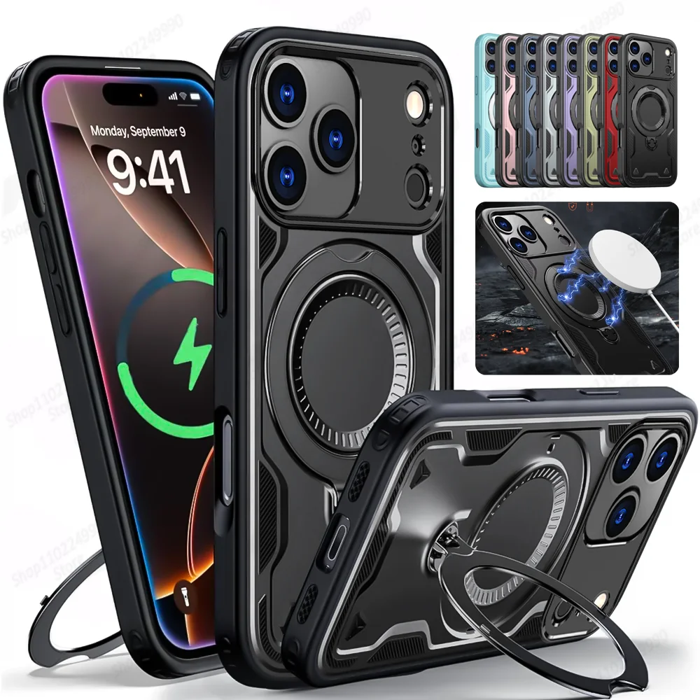 Enhanced Magnetic Protector Phone Case with 360° Rotating Metal Ring Stand