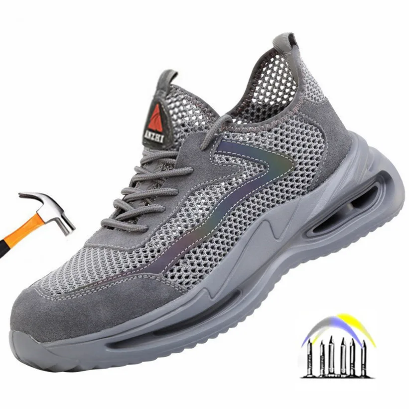 

New summer breathable labor protection shoes for men and women with anti impact and anti puncture steel toe caps breathable
