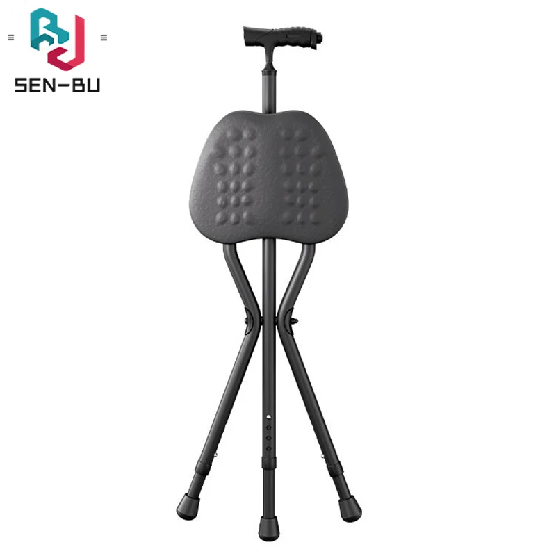 SEN-BU Outdoor Foldable Crutch Chair Elderly Walking Aid Crutch Stool Lightweight Mountaineering Cane Walking Stick Stool