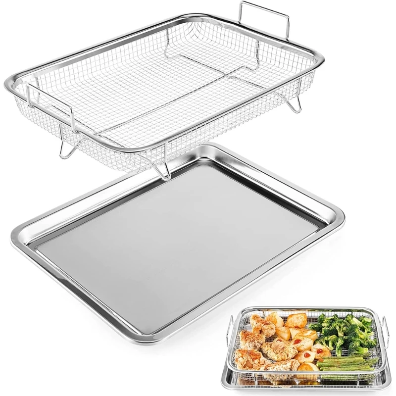 New Extra-Large Air Fryer Basket for Oven Stainless Steel Crisper Tray Non-stick Mesh Roasting Basket for Fries/Bacon/Grill