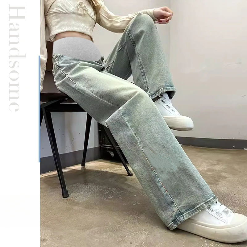 2025 الربيع الأمومة سراويل جينز واسعة الساقين المر...