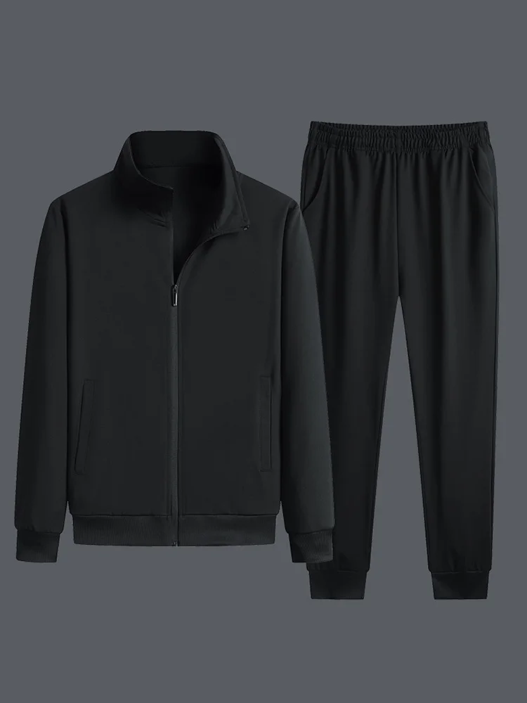 Sports Clothing Suit Solid Color Men's Zipper Cardigan Stand Collar Hooded Top Spring  Autumn Wear Loose Fashion Two-Piece Suit