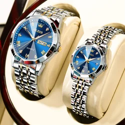 OLEVS Fashion Brand Couple Watches for Lovers Simple Classic Quartz Stainless Steel Wristwatches with Luminous Hands