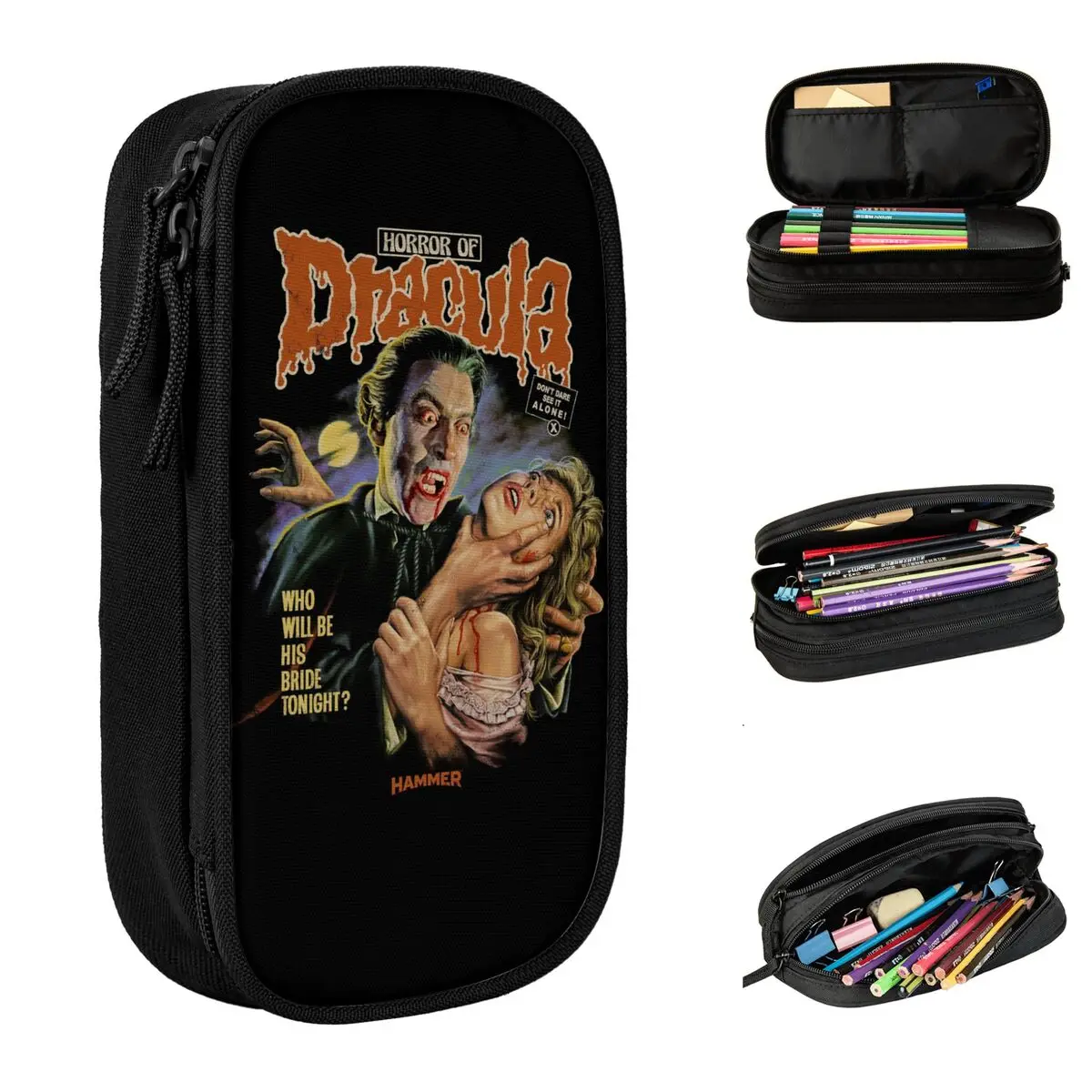 

Horror Of Dracula Pencil Cases Lovely Horror of Dracula Pen Holder Bags Girl Boy Big Capacity Students School Zipper Pencilcases