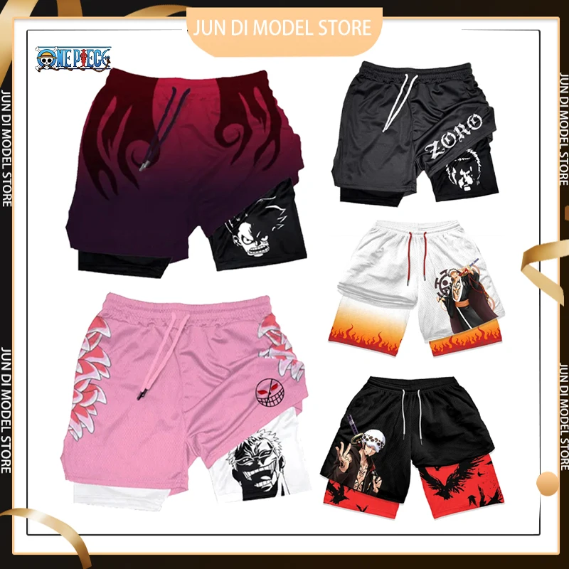 

One Piece Anime Gym Shorts Men Women Summer Print Luffy Doflamingo Fitness Running Workout Mesh Quick Dry Sports Shorts Gift