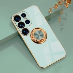 Luxury Plating Ring Holder Soft Silicone Case - Elegant Back Cover with Stand for S23 (Mint Green)