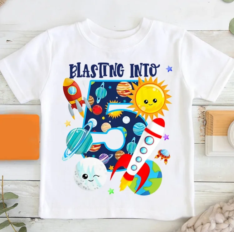 Boys Birthday T Shirt Astronaut Matching Shirt Personalized Space Party Kids Summer  Toddler Baby Boys Short - Sleeved T shirt T 6