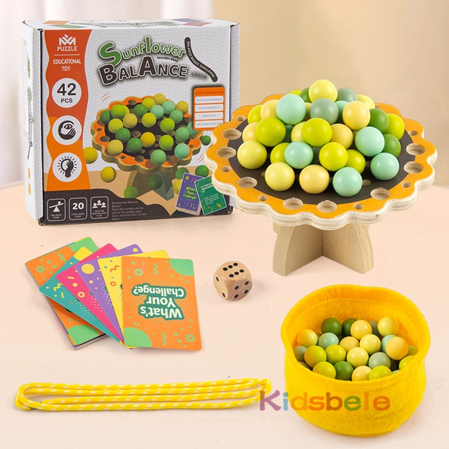 해바라기 밸런스 비즈 장난감 손과 눈의 협응력 및 집중력 발달 안전한 목재 소재 어린이를 위한 생일 선물