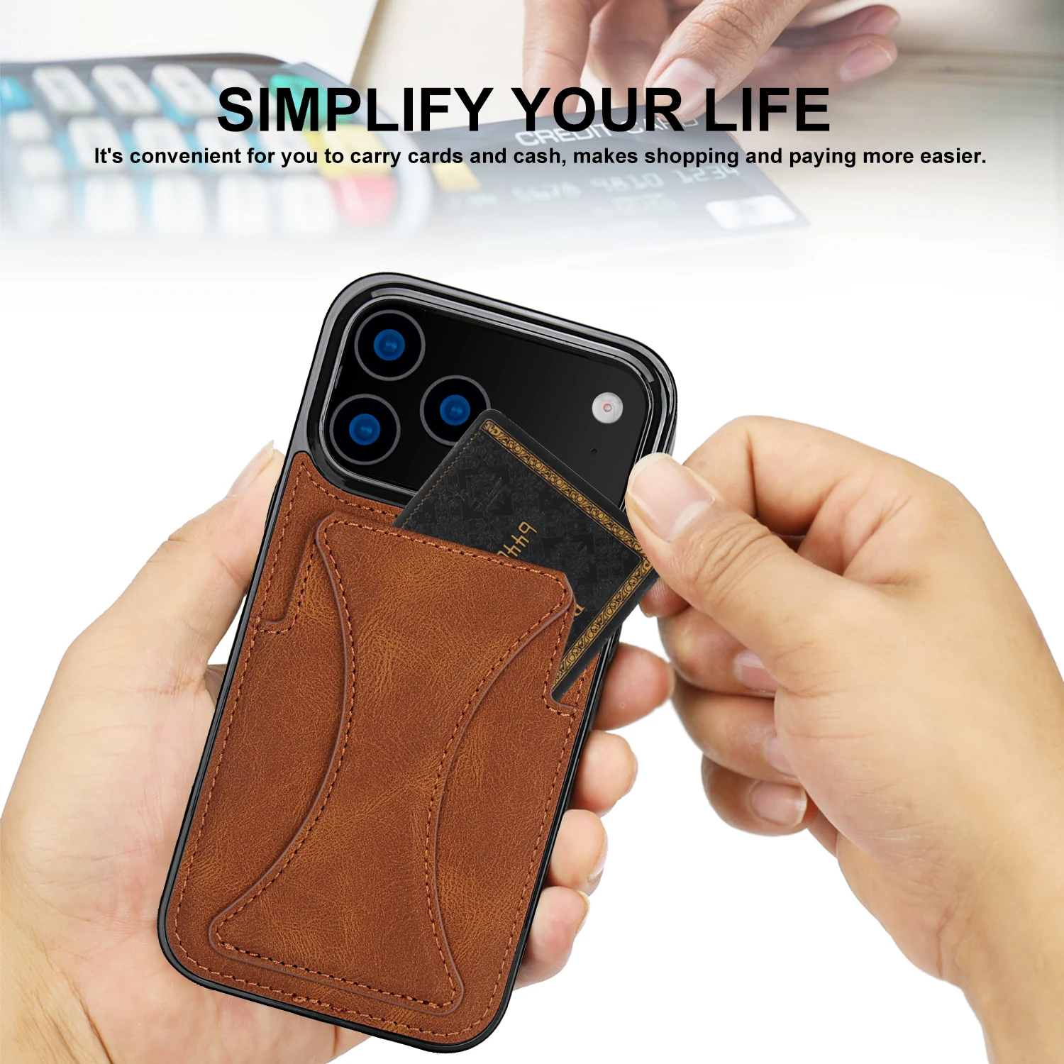 Foldable Leather Phone Case with Credit Card Slots and Kickstand Design