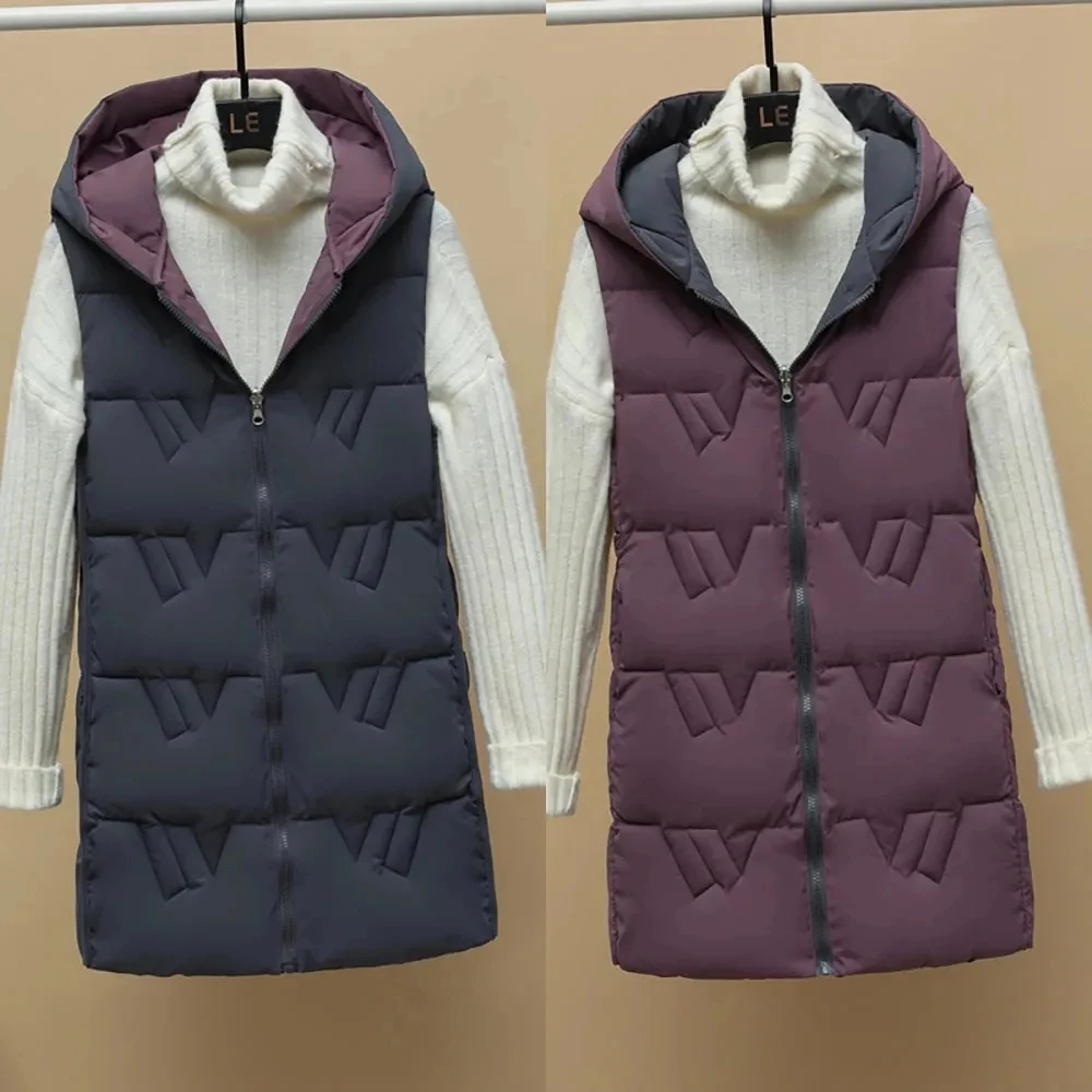 2024 New Double-sided Vest Women's Winter Hooded Waistcoat Korean Autumn Winter Down Cotton Vest Thicken Sleeveless Jacket