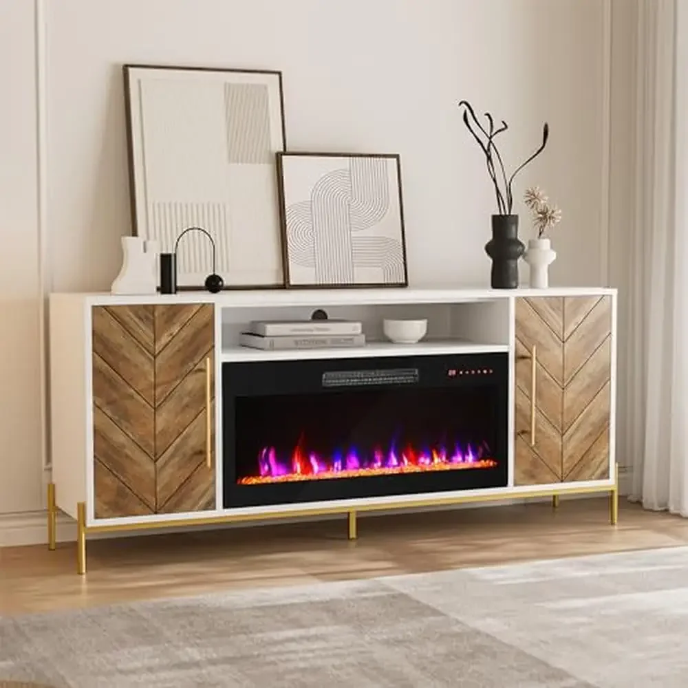 TV Stand with Electric Fireplace Entertainment Center Storage Cabinet Console TVs up to 75" Eco-Friendly Materials Versatile 2