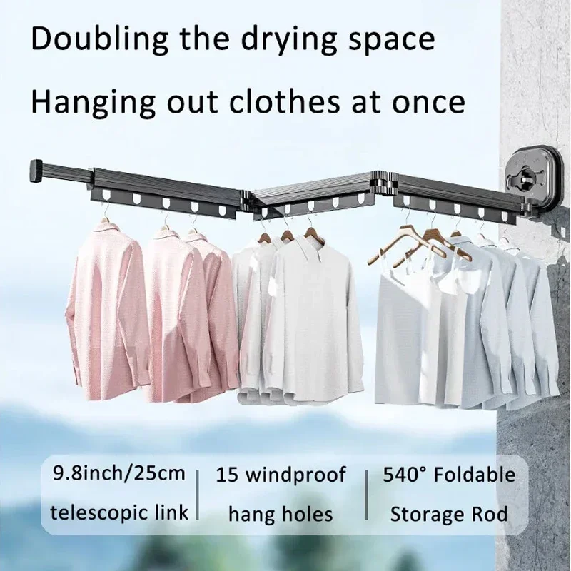 Retractable Clothes Drying Rack,Space-Saver,Collapsible Drying Racks for Laundry Room,Wall Mounted Clothes Hanger Rack 6