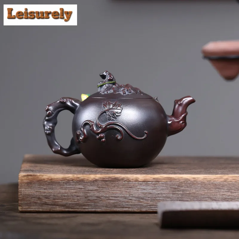 410ml Yixing Purple Clay Teapots Handmade Grape Pot Raw Ore Antique Brass Mud Kettle With Strainer Chinese Zisha Tea Set Cafe