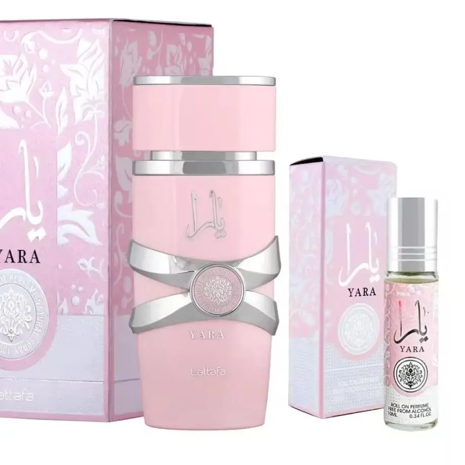 Profumo Yara mutafa e confezione roll-on, profumi arabi da donna, più economici acquistati insieme. Profumi portati da Dubai, l'odore alla moda molto duraturo del profumo dolce intenso